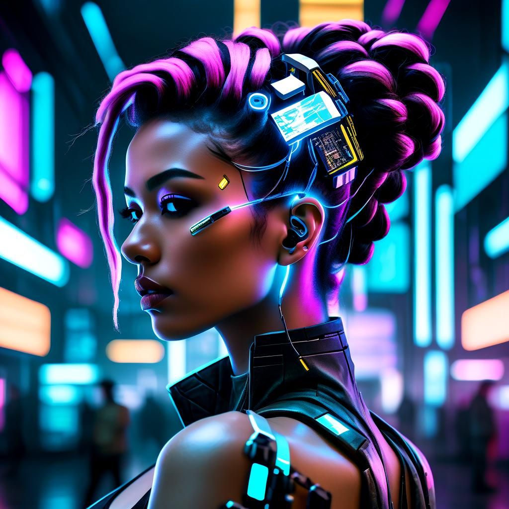 Cyberpunk Woman in High-Tech Environment