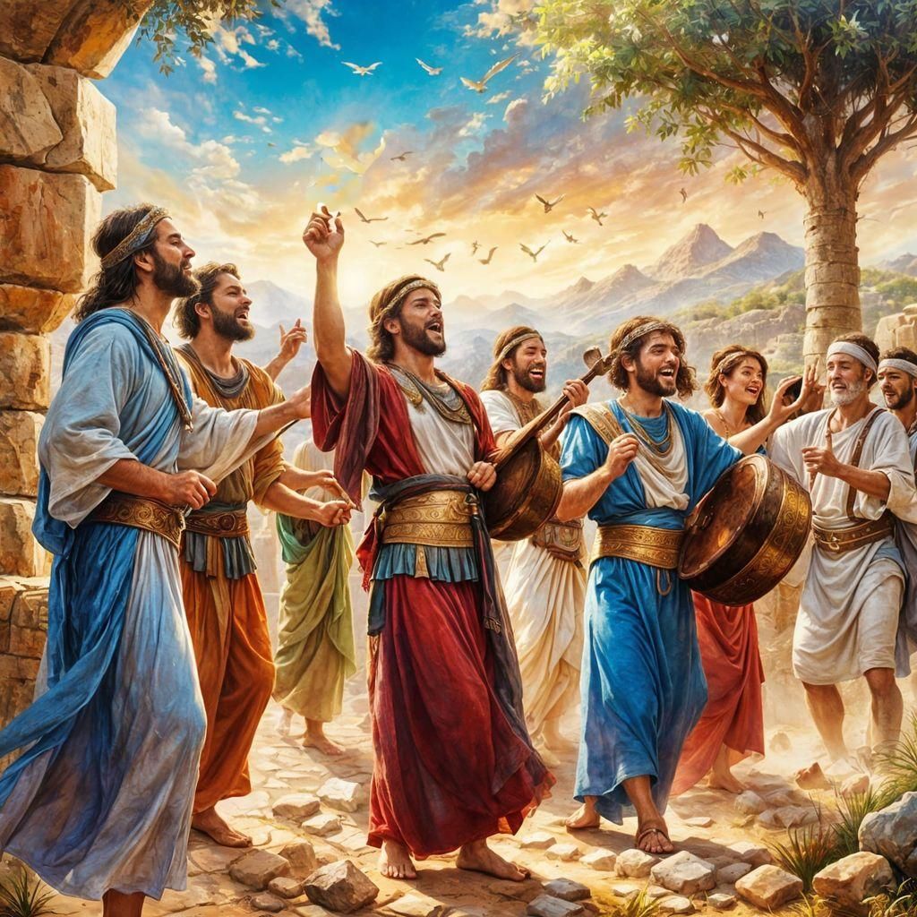 Jubilant Ancient Israelites Dancing, Thomas Kinkade Style