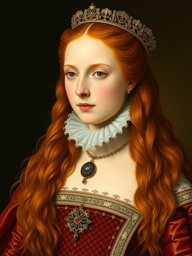 Style of Holbein, Elizabeth I as a young princess with long ...