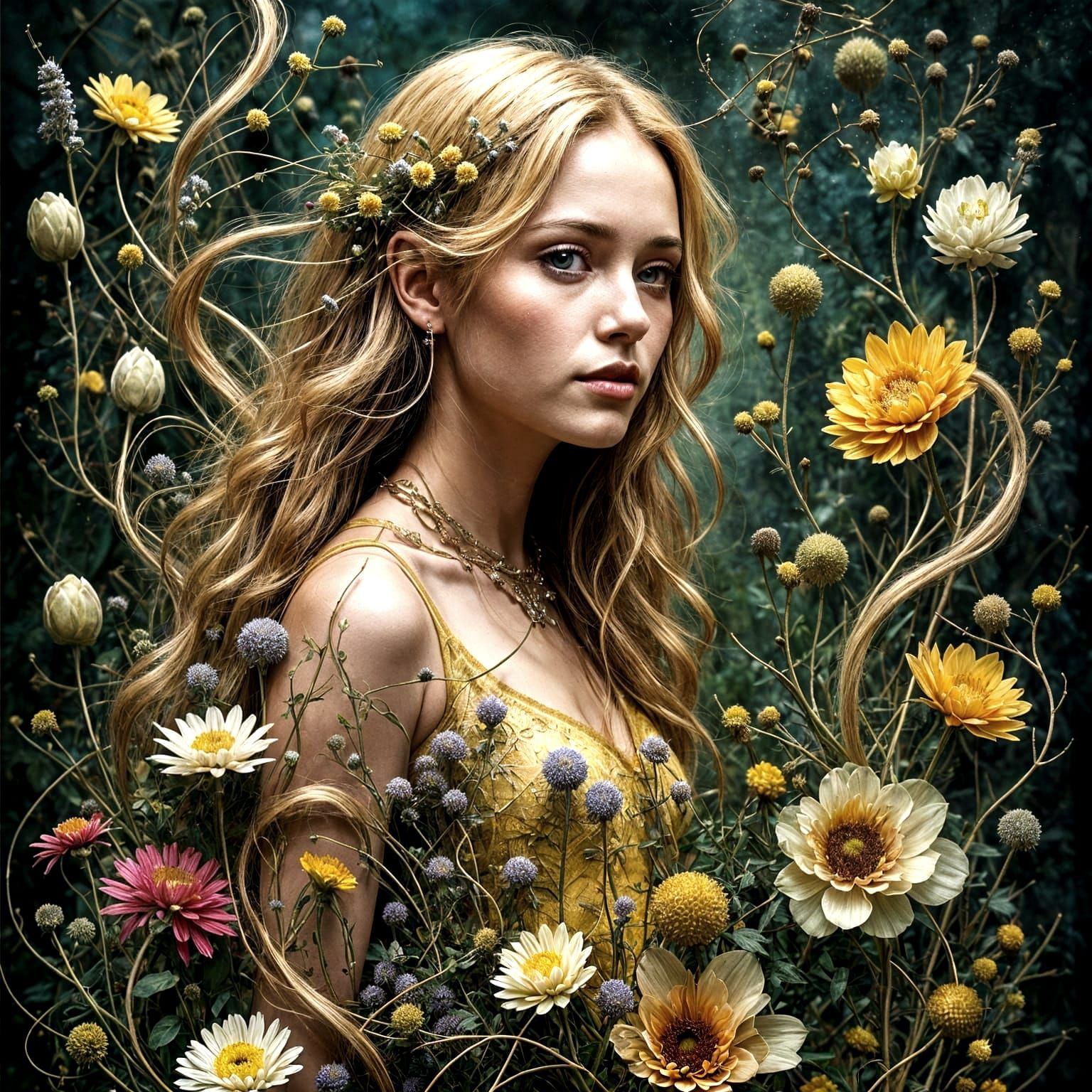 Dreamy Landscape with Blonde Model in Moody Style