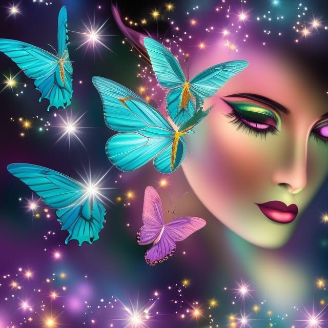 Butterfly Fairy in Front of Colorful Supernova