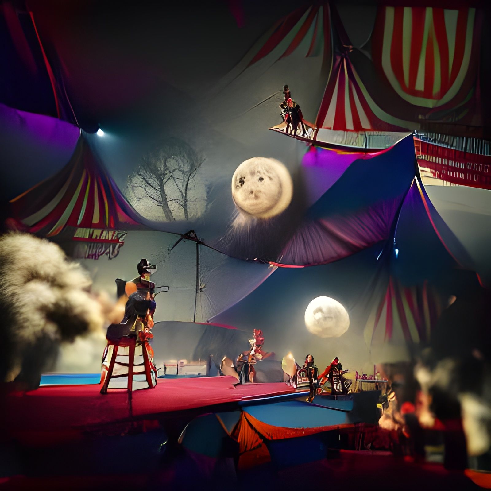 Creepy Circus at Night with Bats Illustration