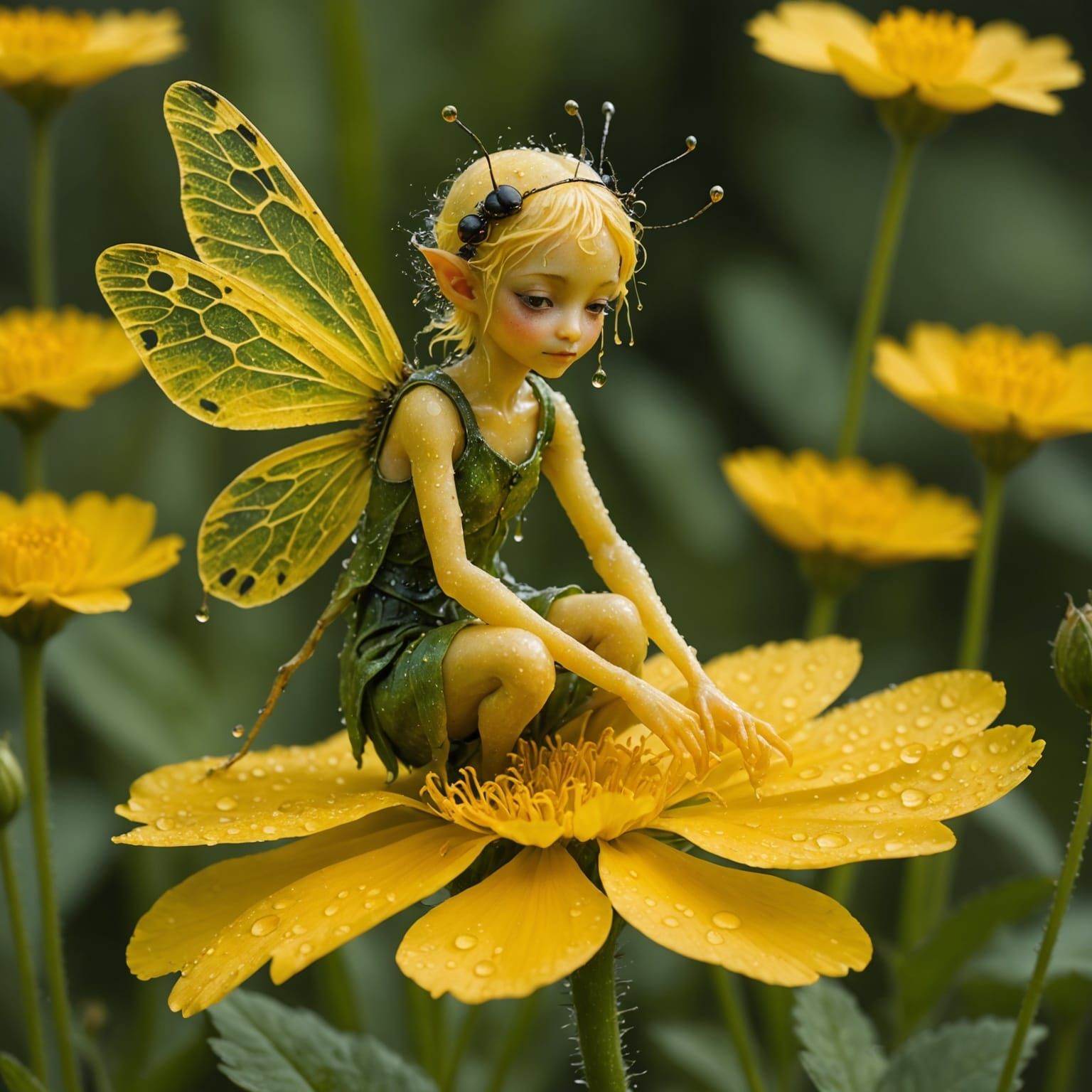 Delicate Fairy on Buttercup with Firefly