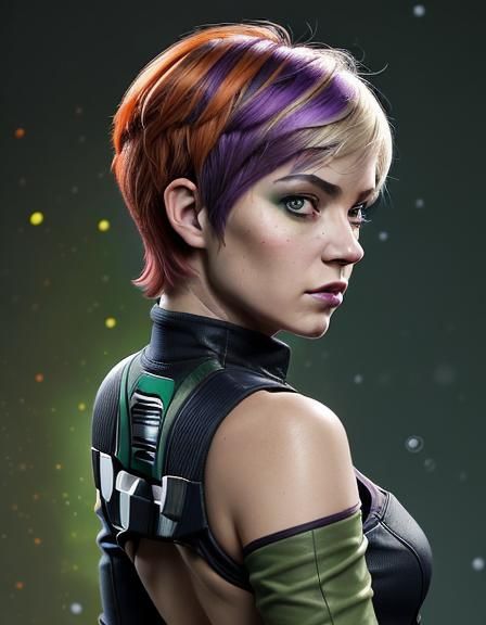 Sabine Wren with Lightsaber: Hyperrealistic Digital Portrait