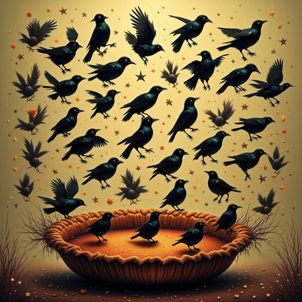 Surreal Blackbirds Escaping From Infinite Pie