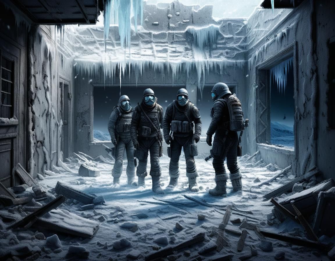 A Desolate Winter Landscape of Frozen Glass and Ash in a Pos...