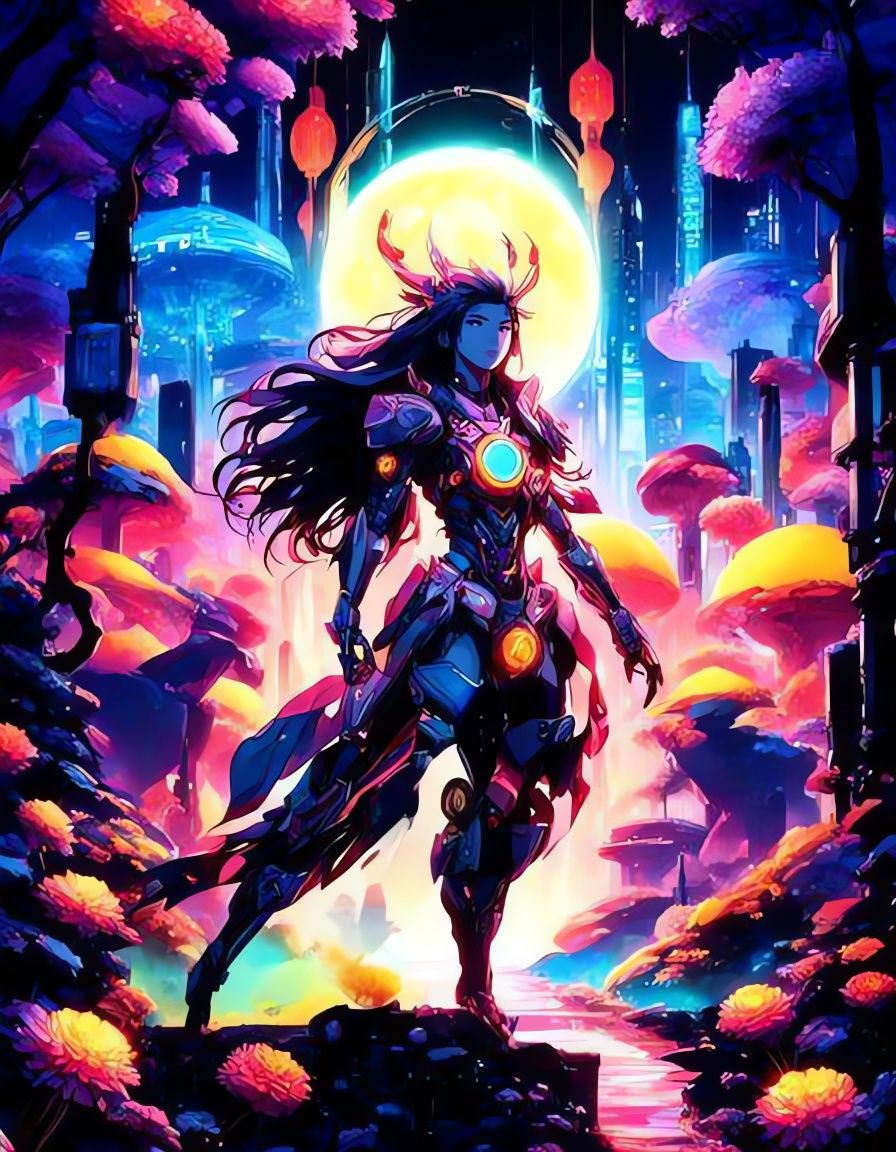 Detailed Sci-Fi Anime Poster with Cyborg and Robot