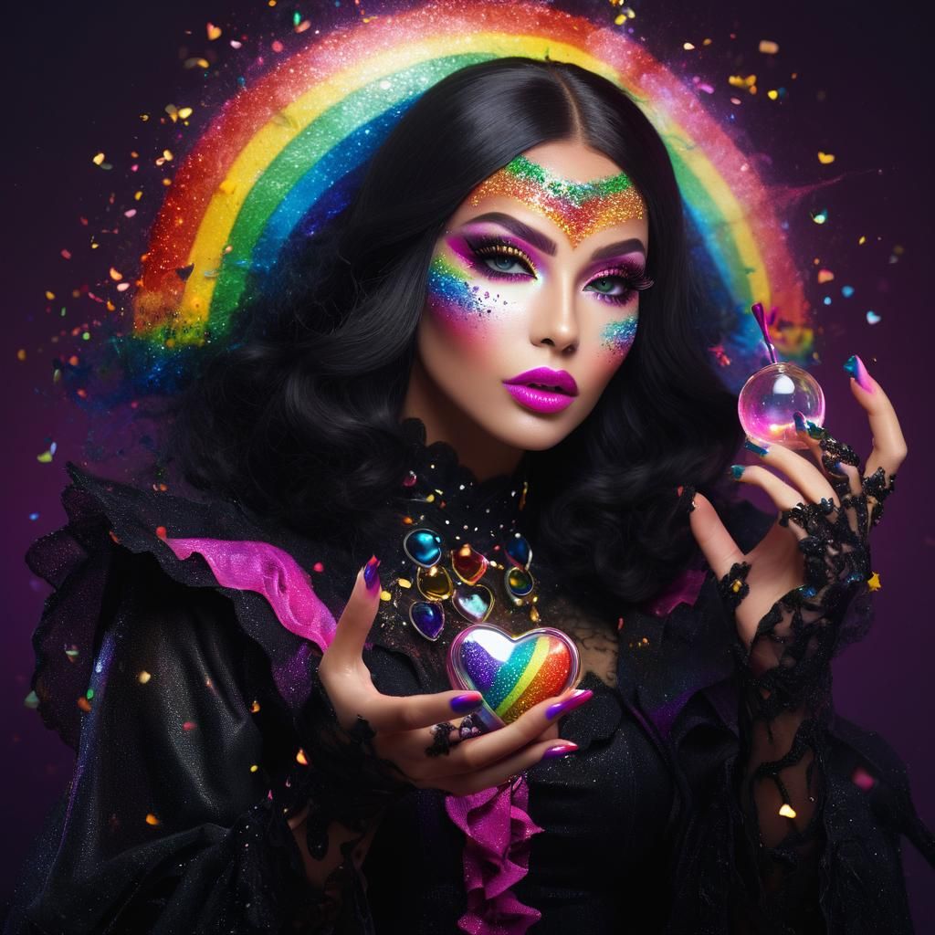 Rainbow Witch Holding a Heart of Energy