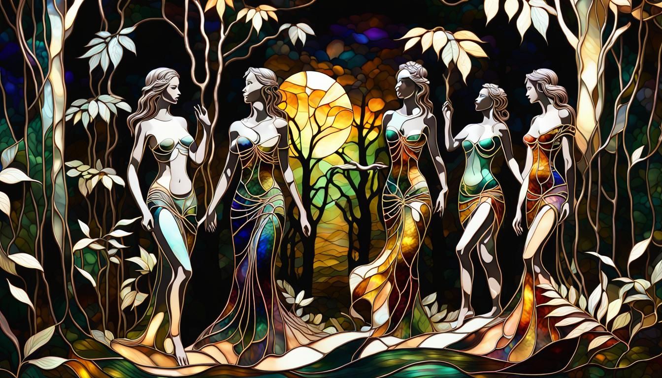Tiffany Stained Glass: Spiritual Women in Jungle