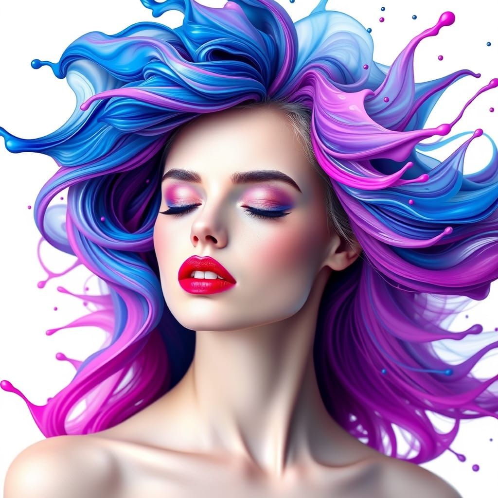 Surreal Woman Portrait with Flowing Paint Hair