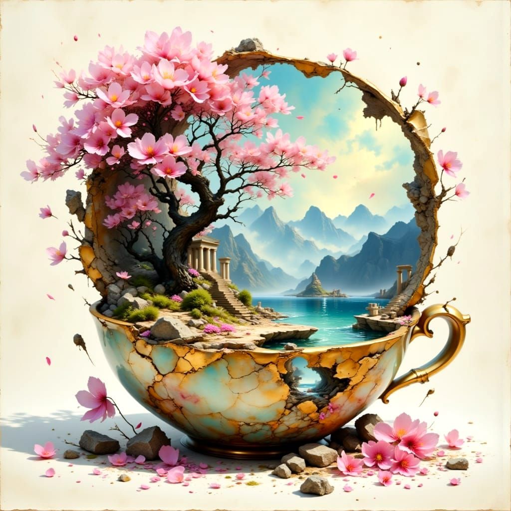 Broken Clay Cup Portal with Micro Landscape