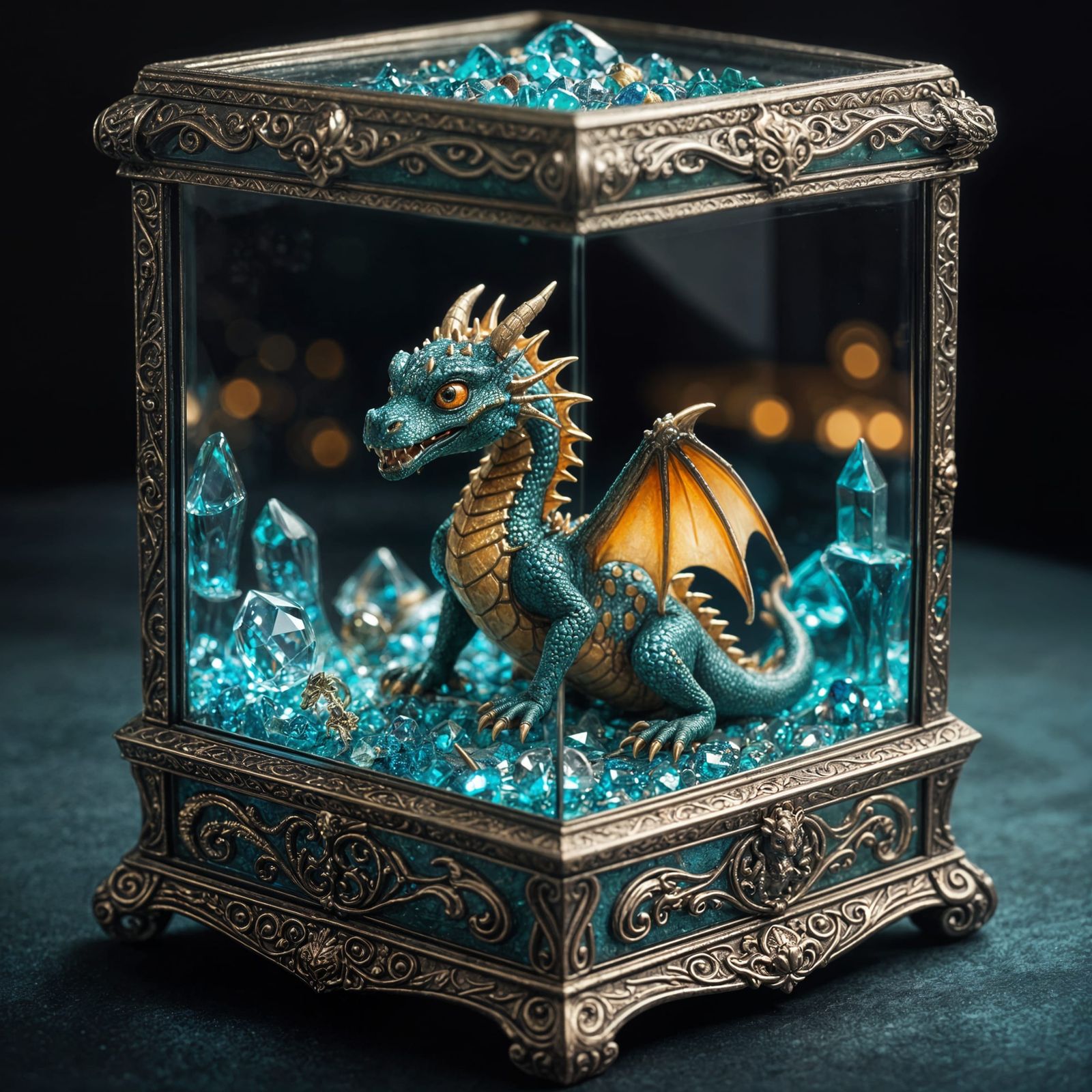 Miniature Dragon in Glass Jewelry Box