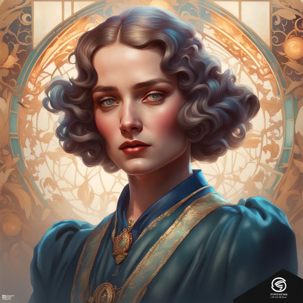 1930s French Model Portrait in Art Nouveau Style