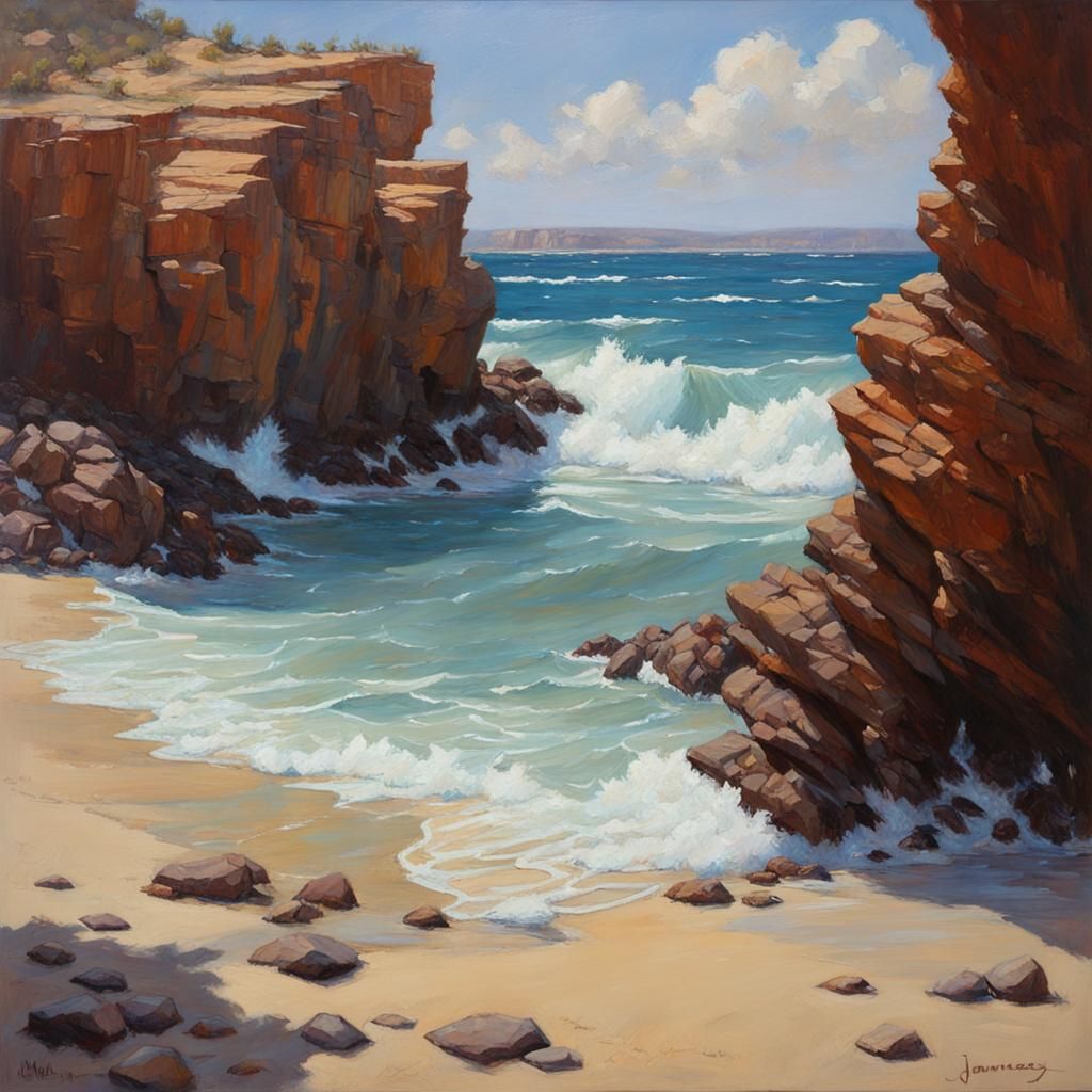 Secluded Cove in Oil Painting Style