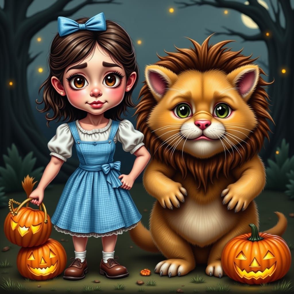 Halloween night. A girl dressed as Dorothy and a Persian cat...