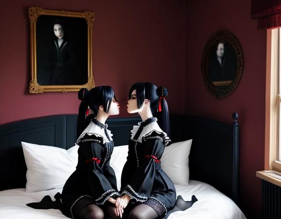 Gothic Kitsune Twins Kissing