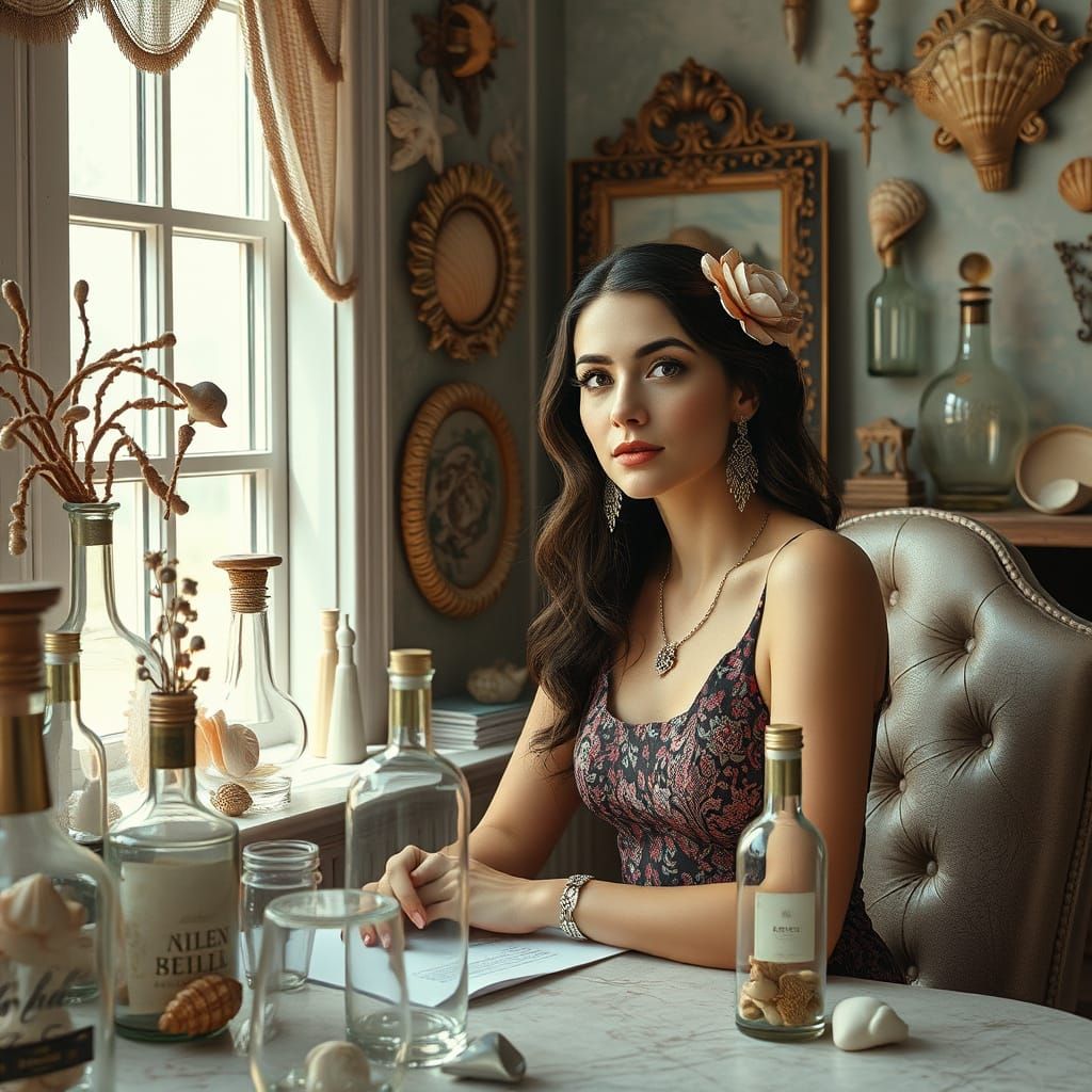 Dreamlike Woman at Desk in Hyperrealistic Style