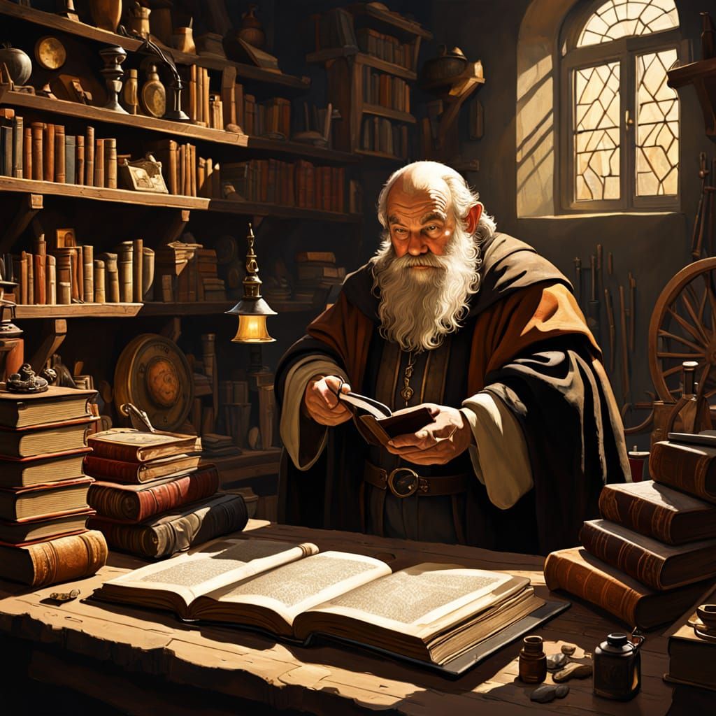 Dwarf Alchemist in Workshop: Oil Painting Style