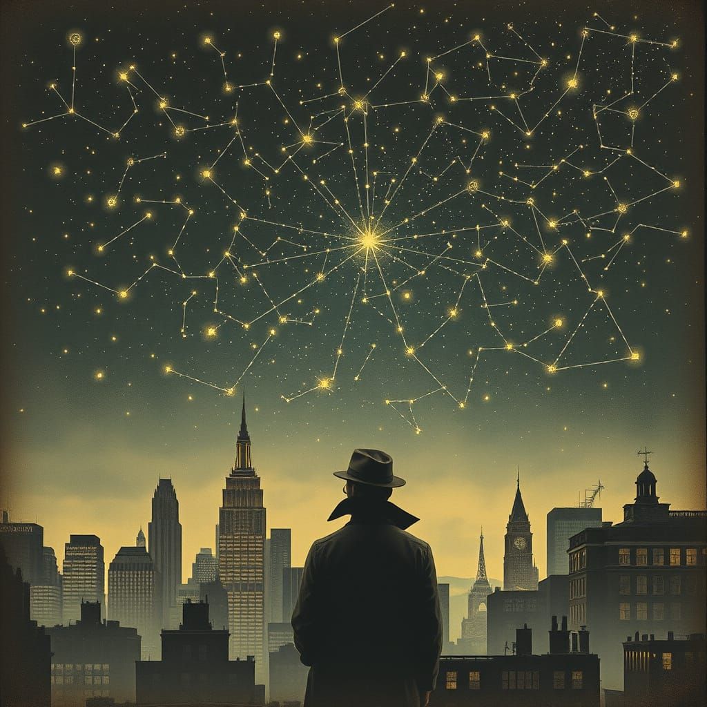 Vintage Detective Gazing at Constellations
