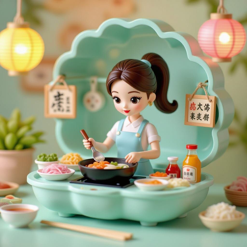 Miniature Thai Street Food Kitchen in Kawaii Art Style