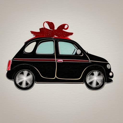 Festive Fiat 500 with Christmas Tree Illustration