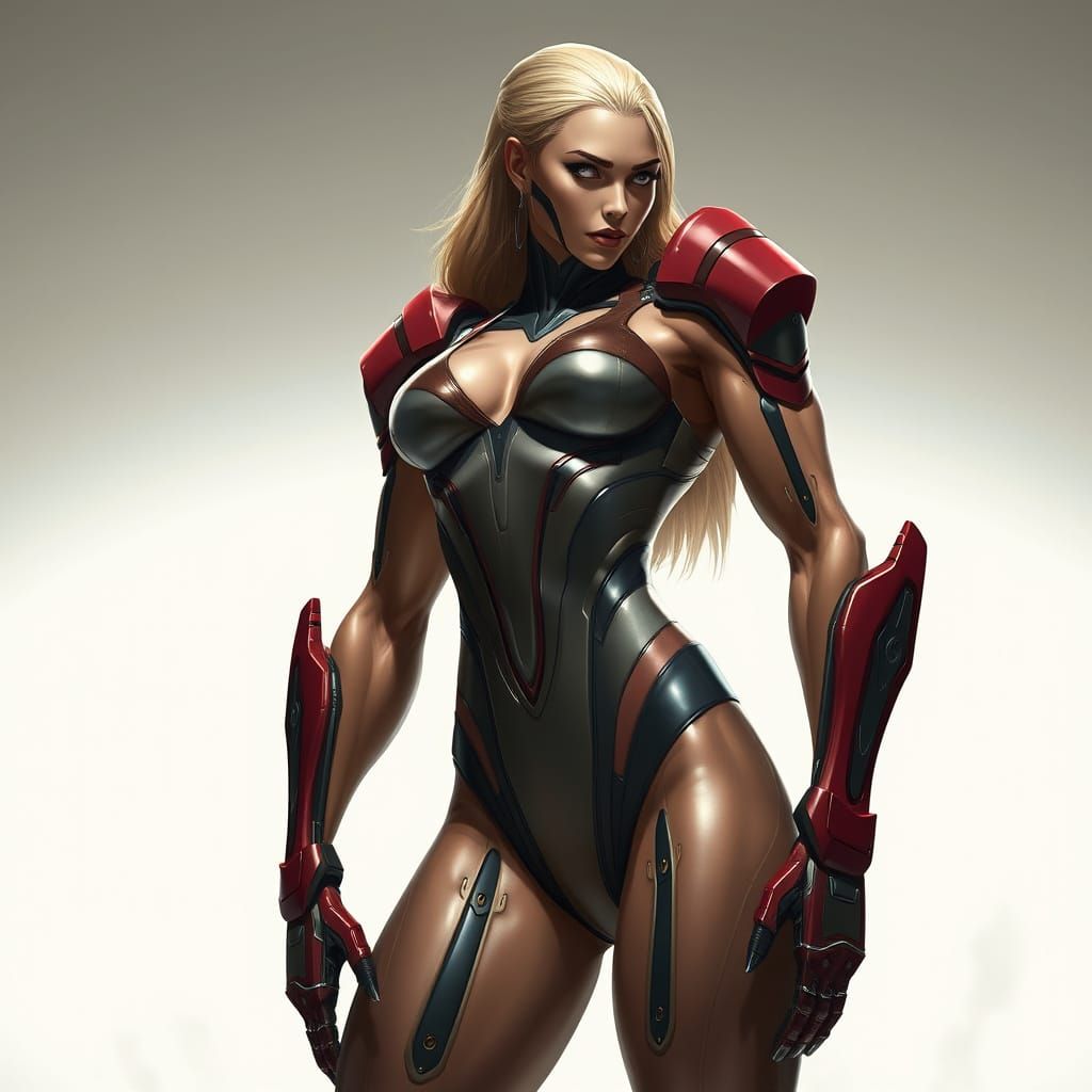 Gigantic Muscular Woman in Futuristic Bodysuit