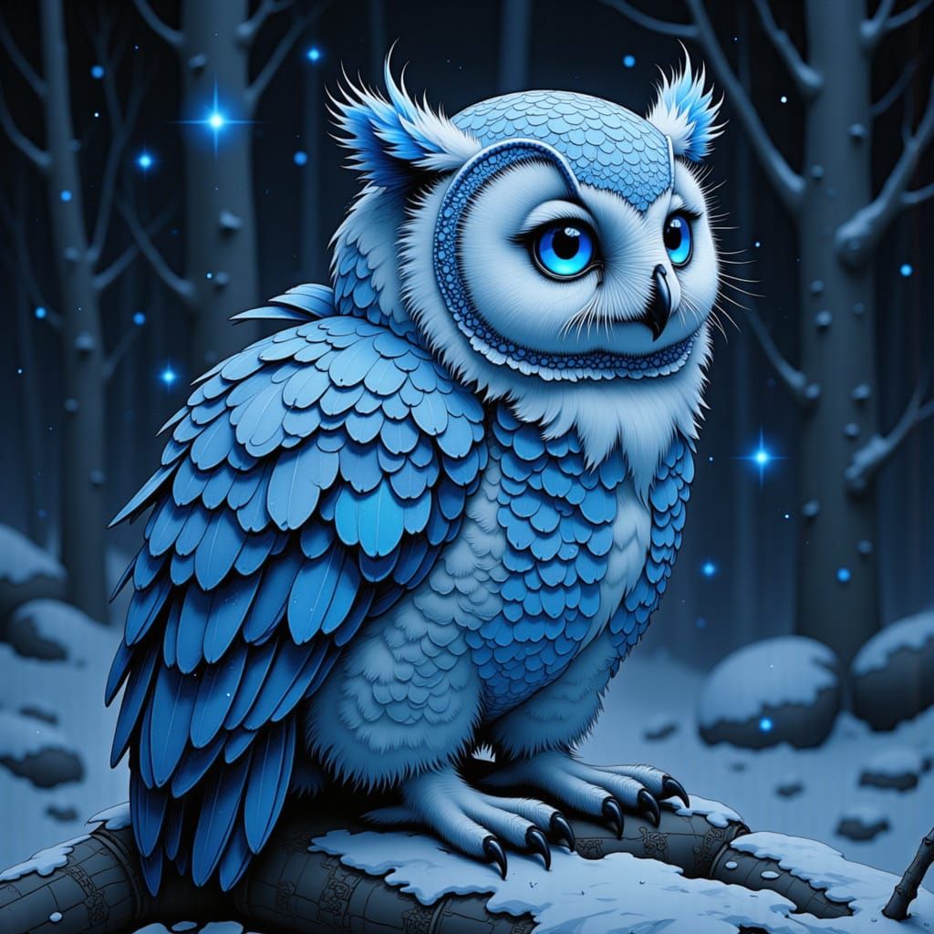 Snowy Owl made as a constellation, glowing reflecting eyes, Greg Rutkowski, Rus...