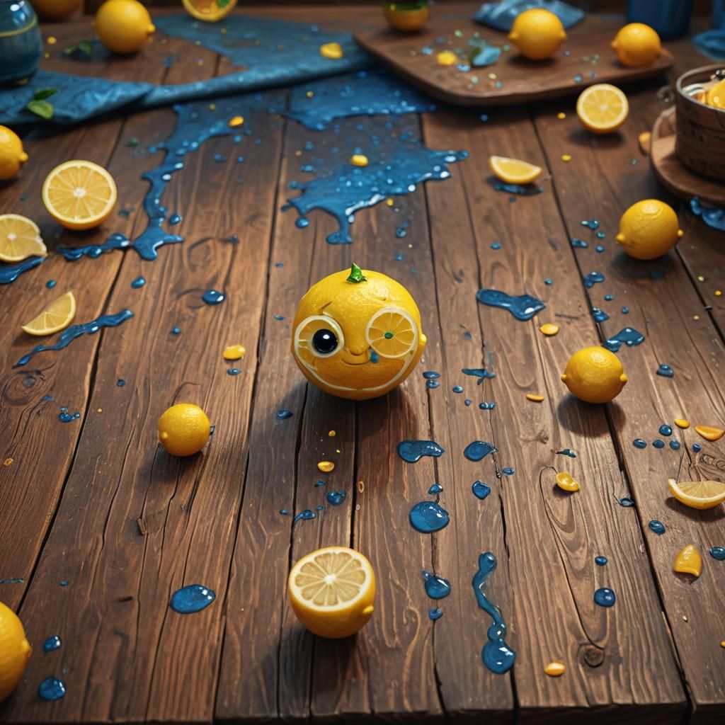 Anthropomorphic Lemon Character on Wooden Table