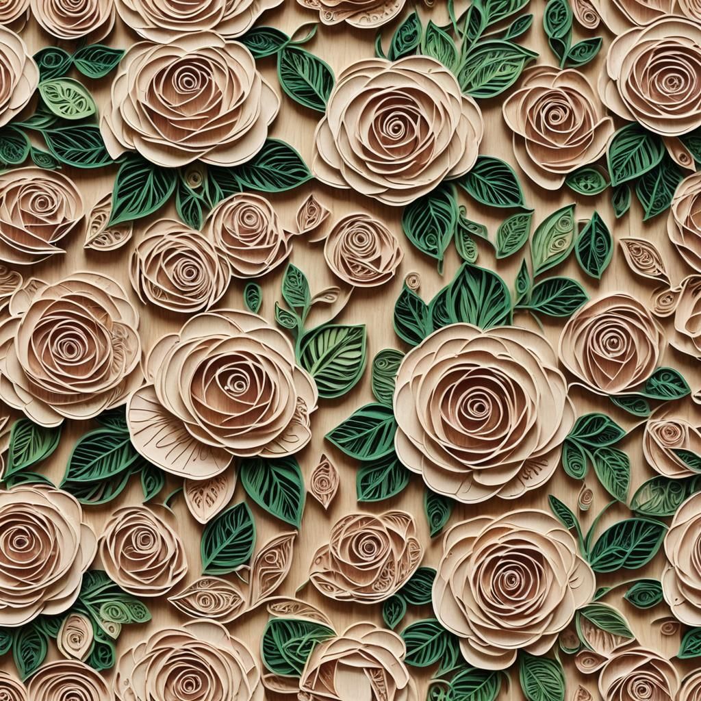 Roses in Woodcut Quilling Style