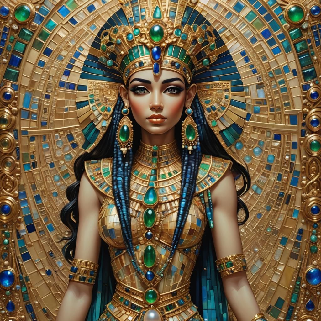 Egyptian Queen with Precious Gemstones, Iridescent Opalescen...