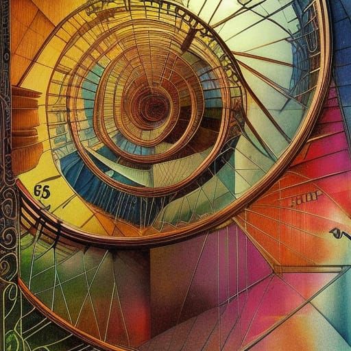 Colorful Clockpunk Stairs Illustration