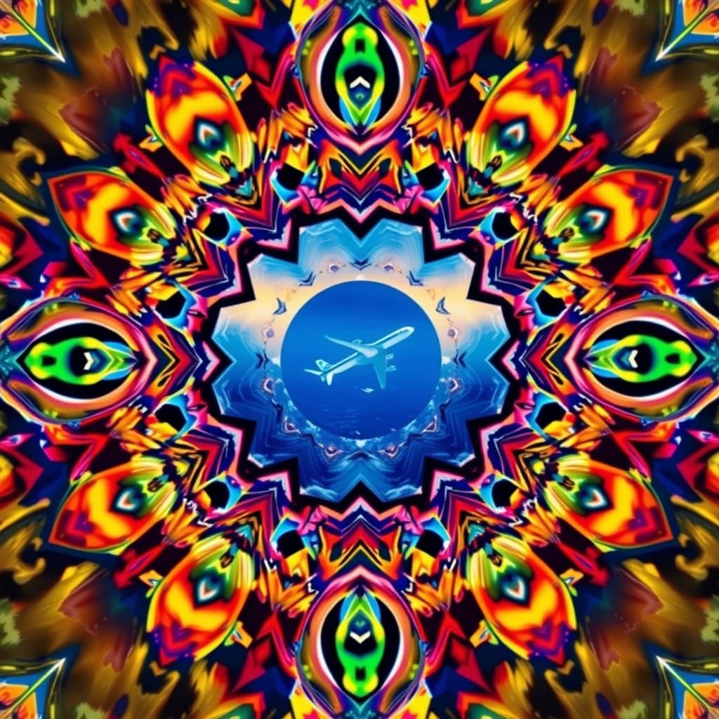 Kaleidoscopic Aeroplane Design in Psychedelic Style
