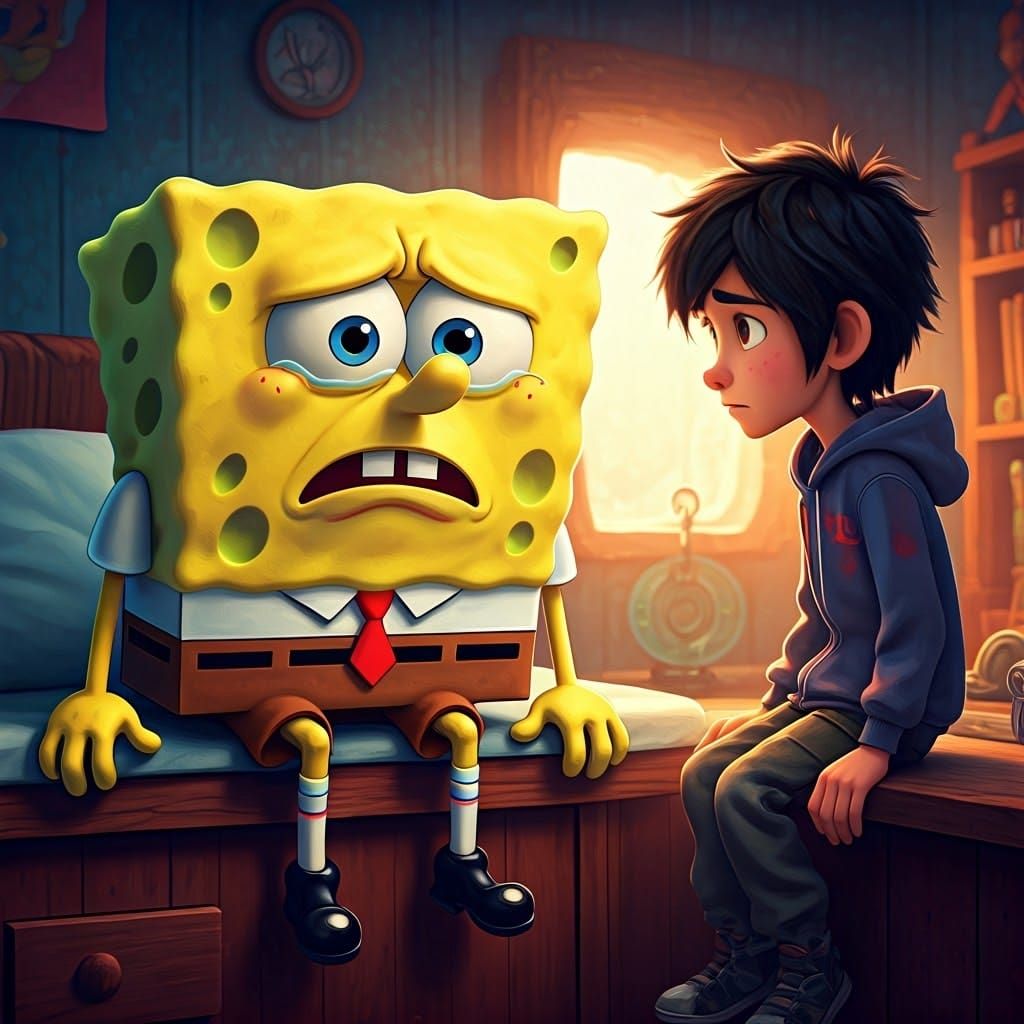 Spongebob's Sorrow: A Pixar-Style Scene