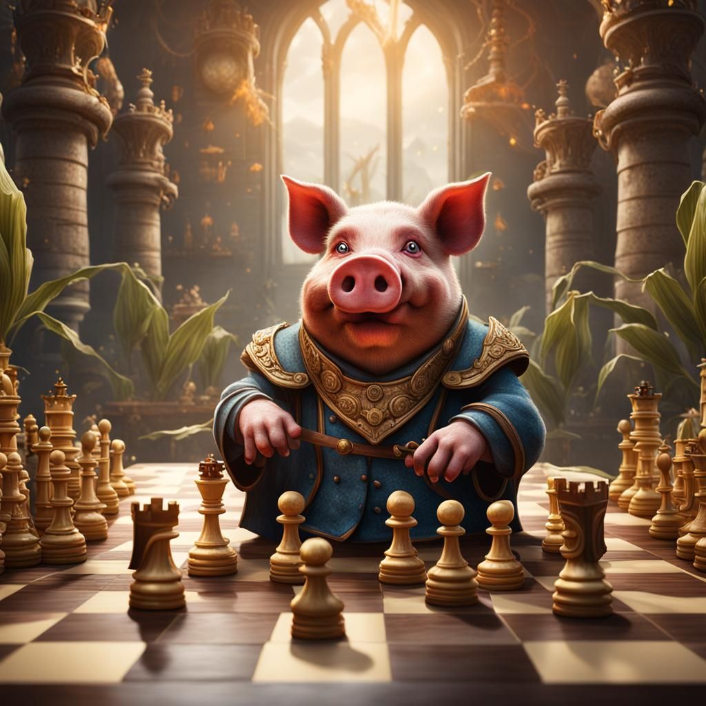 Pig Plays Chess: Detailed Matte Painting