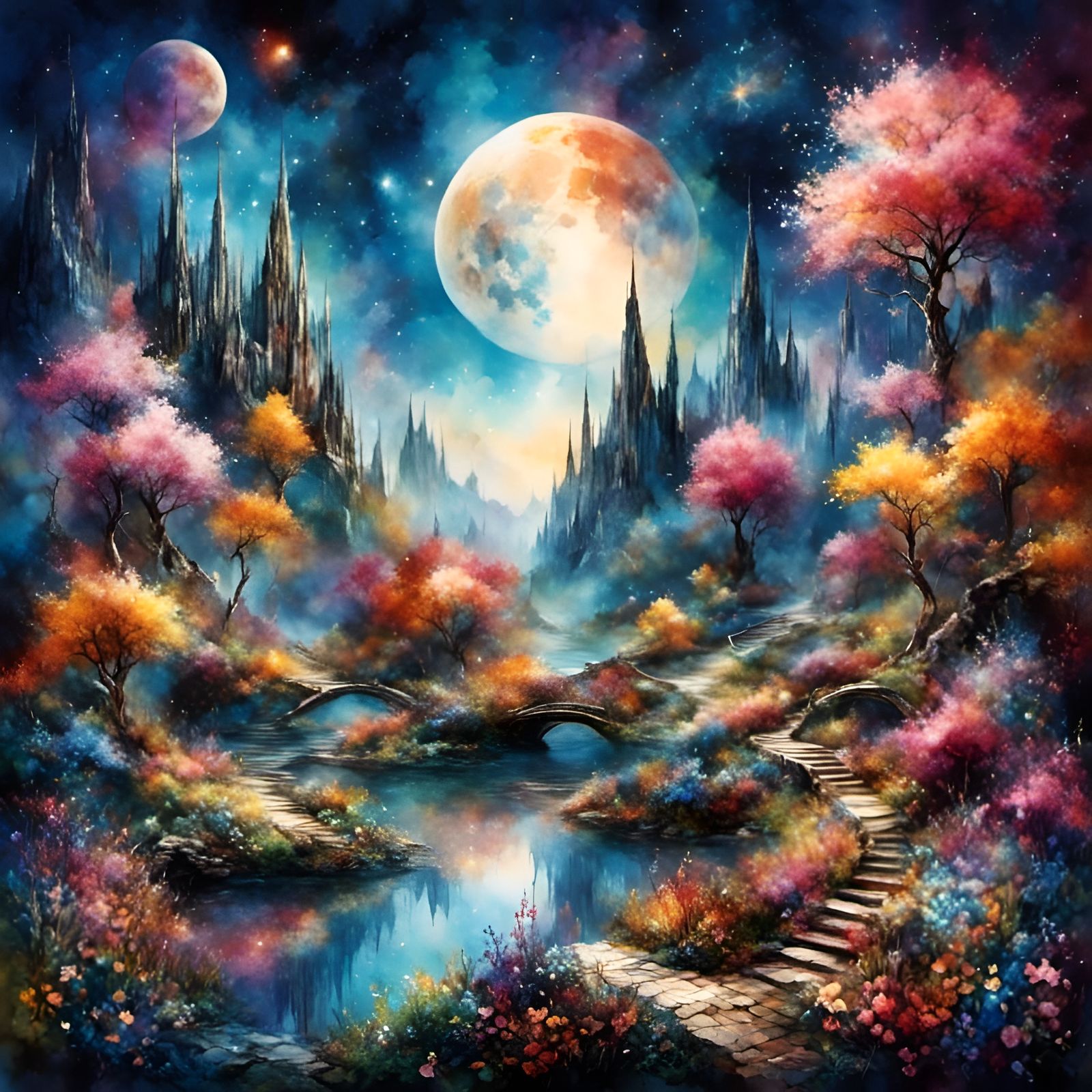 Celestial Garden in Watercolor Style