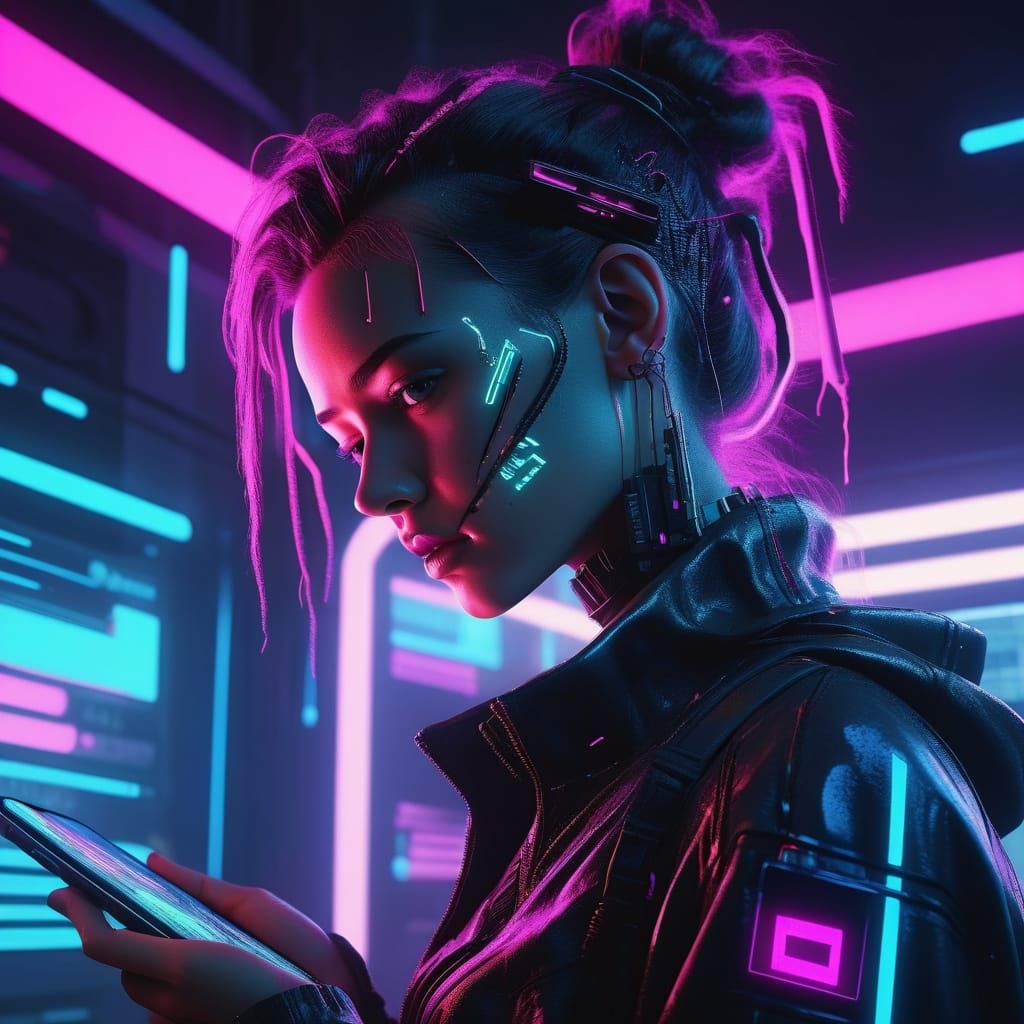 Neon-Lit Overload in a Cyberpunk Lair