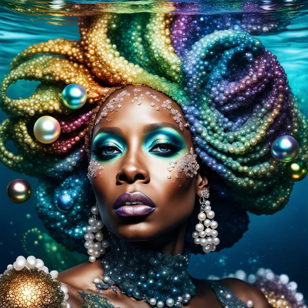 Underwater Portrait: Rainbow Mermaid with Metallic Accents