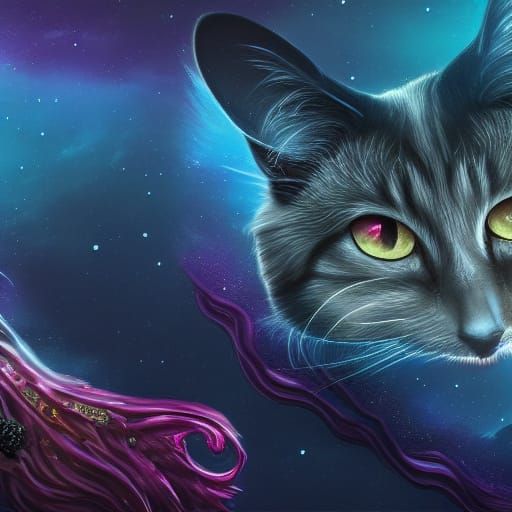 Cosmic Cat Immersed: A Detailed Digital Painting