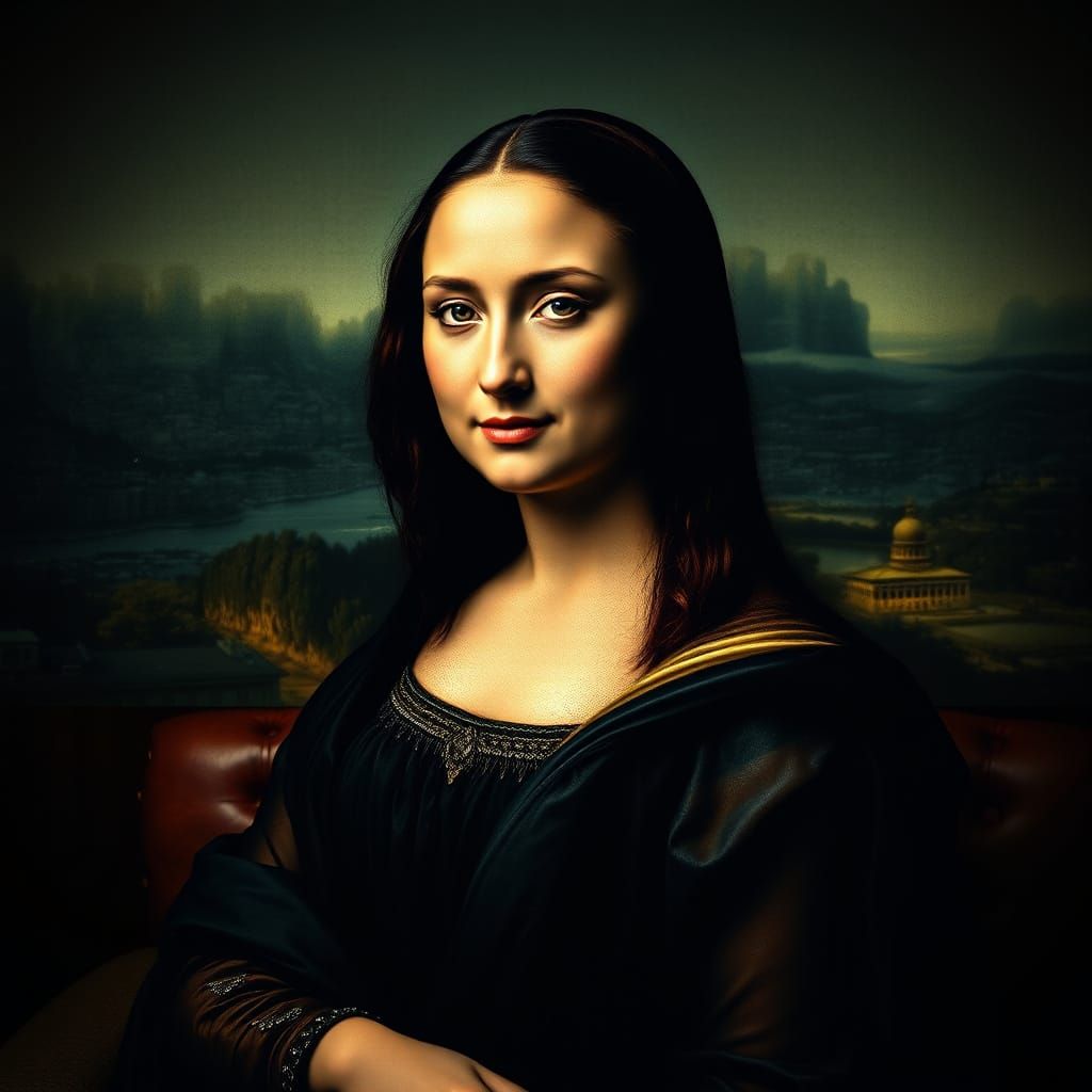 Modern Mona Lisa Enigma in Luxurious Setting