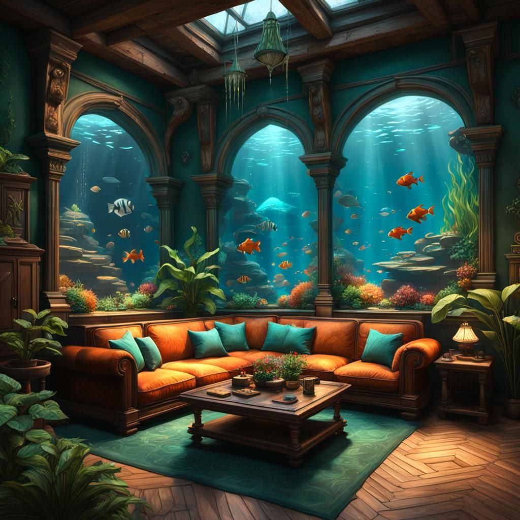 Cozy Den with Tropical Fish Aquarium