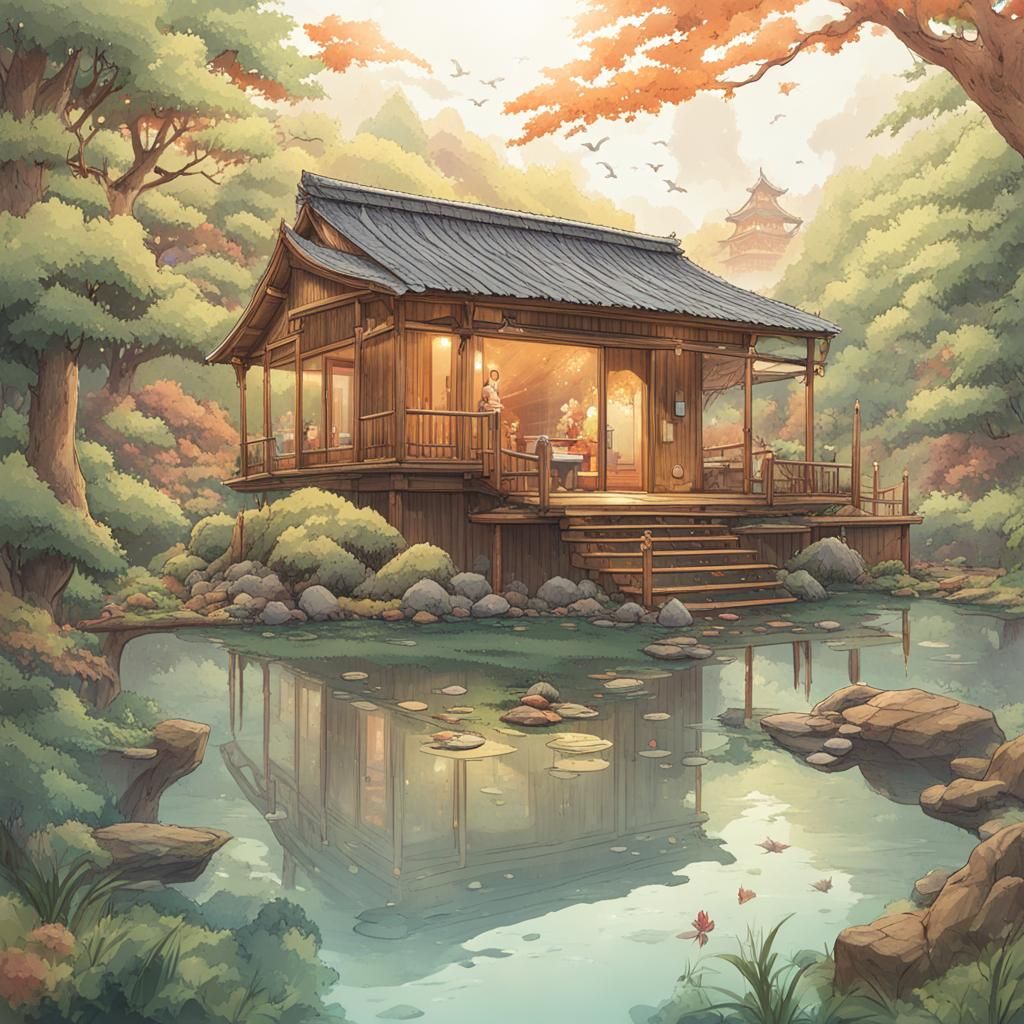 Serene and Relaxing Bath House Interior