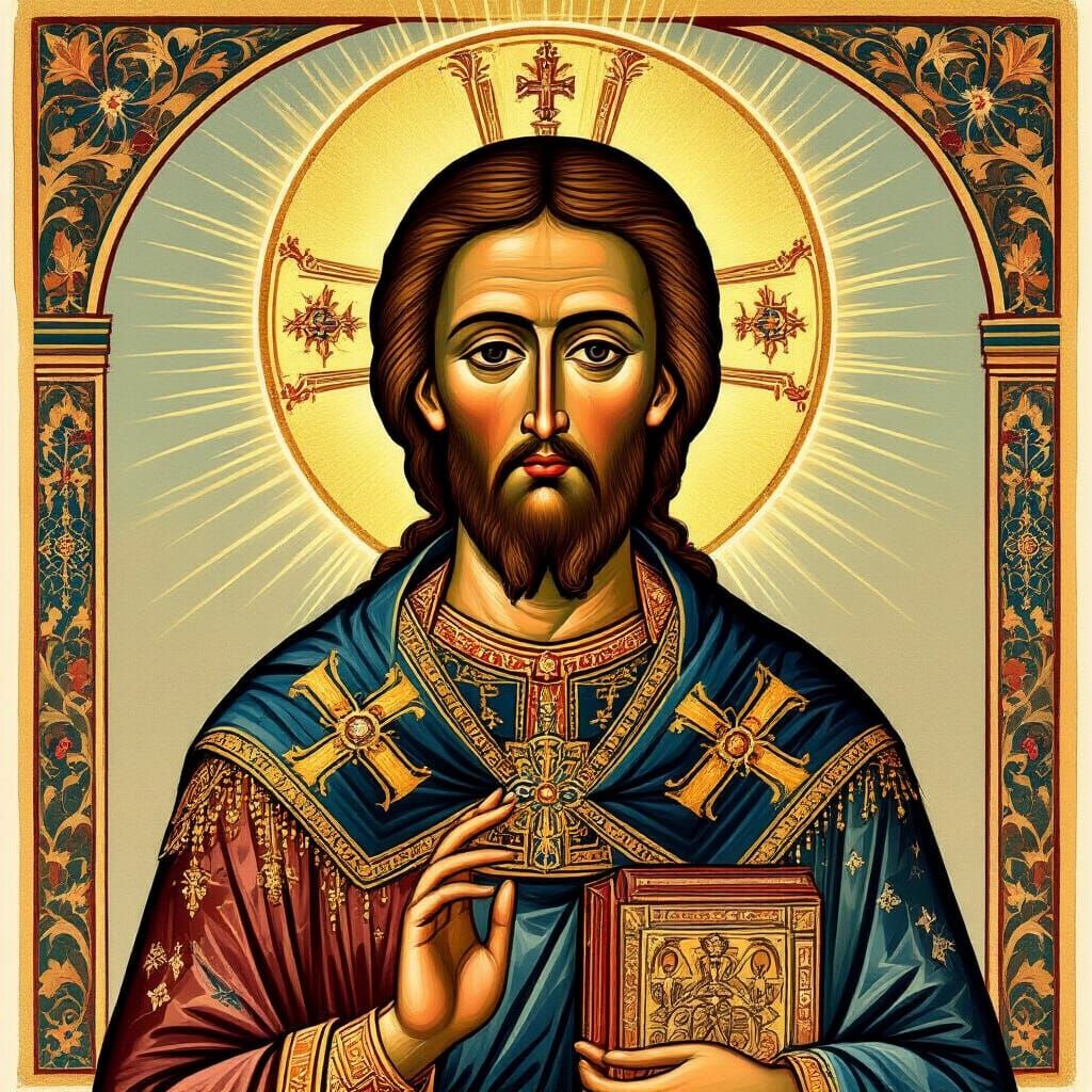 Ornate Icon of Saint Alexander in Byzantine Style