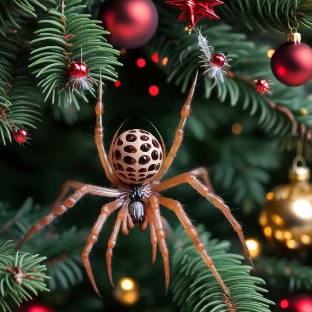 Festive Christmas Spiders Celebrate with Fly Dinner