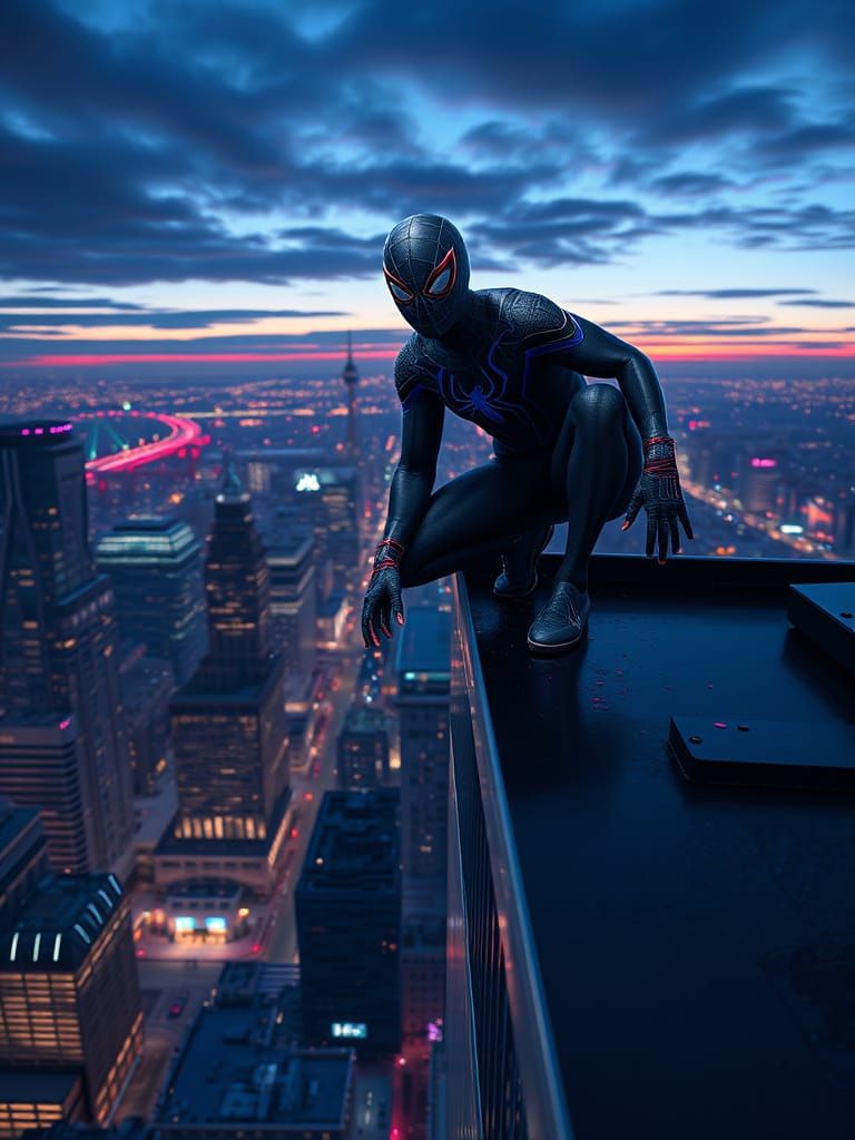 Surreal Urban Fantasy Concept Art of Spiderman in Dark Grey ...