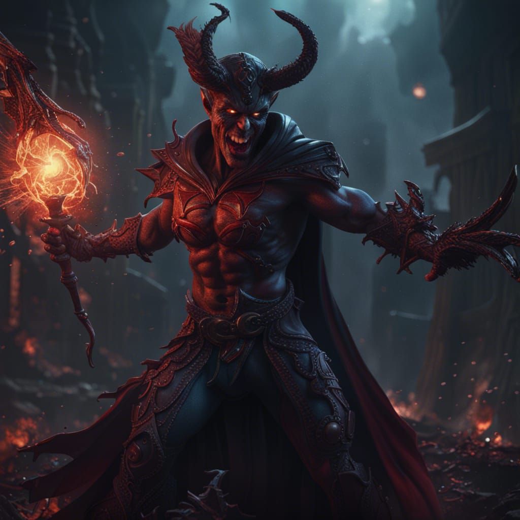 Demon Superhero vs Witches: Fantasy Concept Art