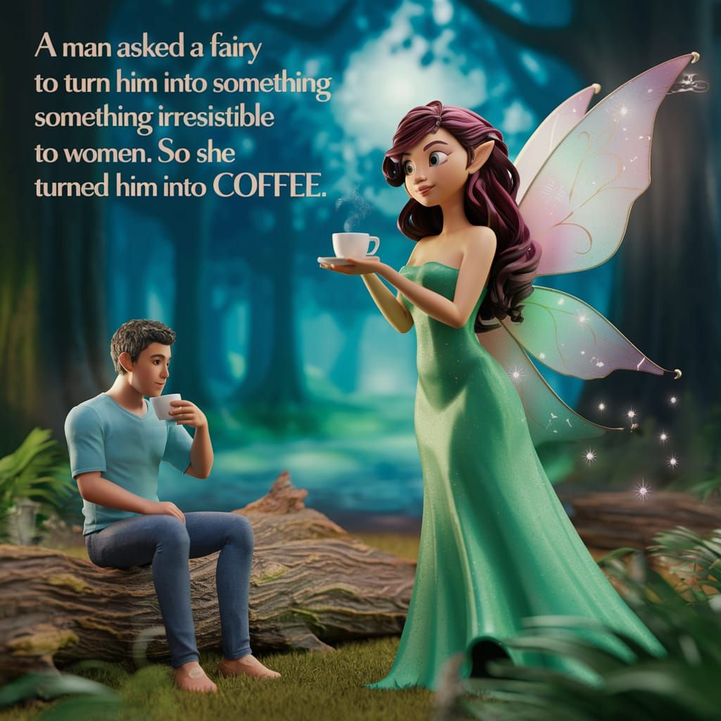 Text saying A man asked a fairy to turn him into something i...