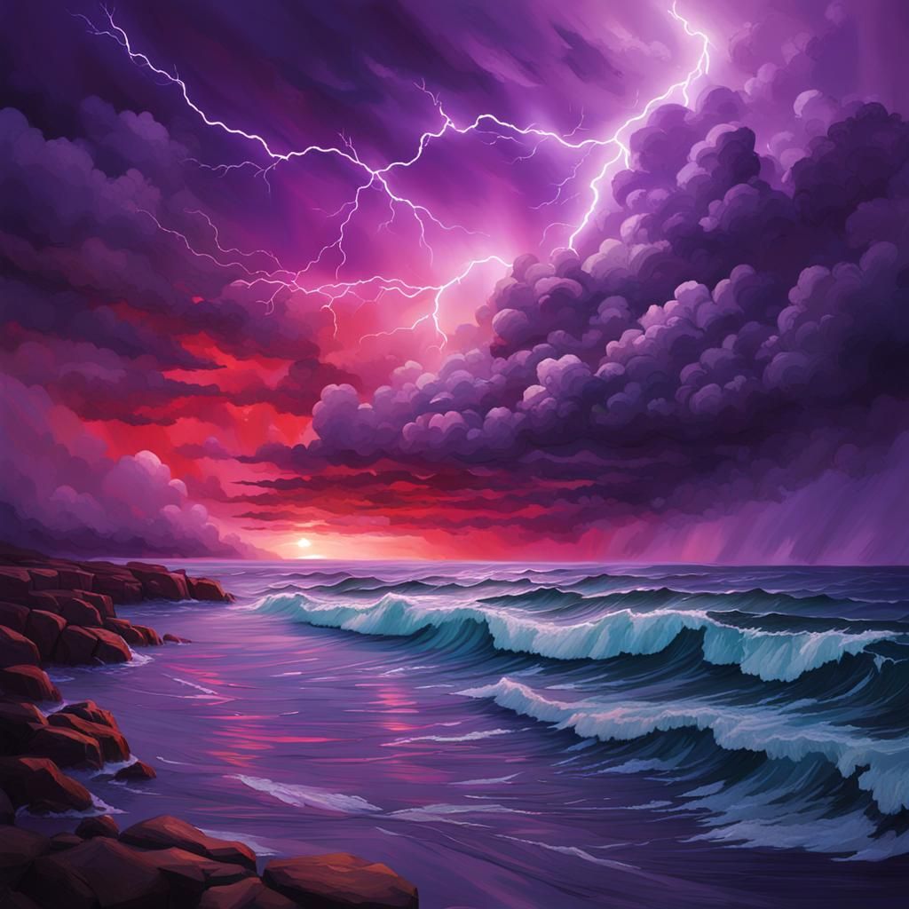 Vermillion Sky and Azure Ocean Storm