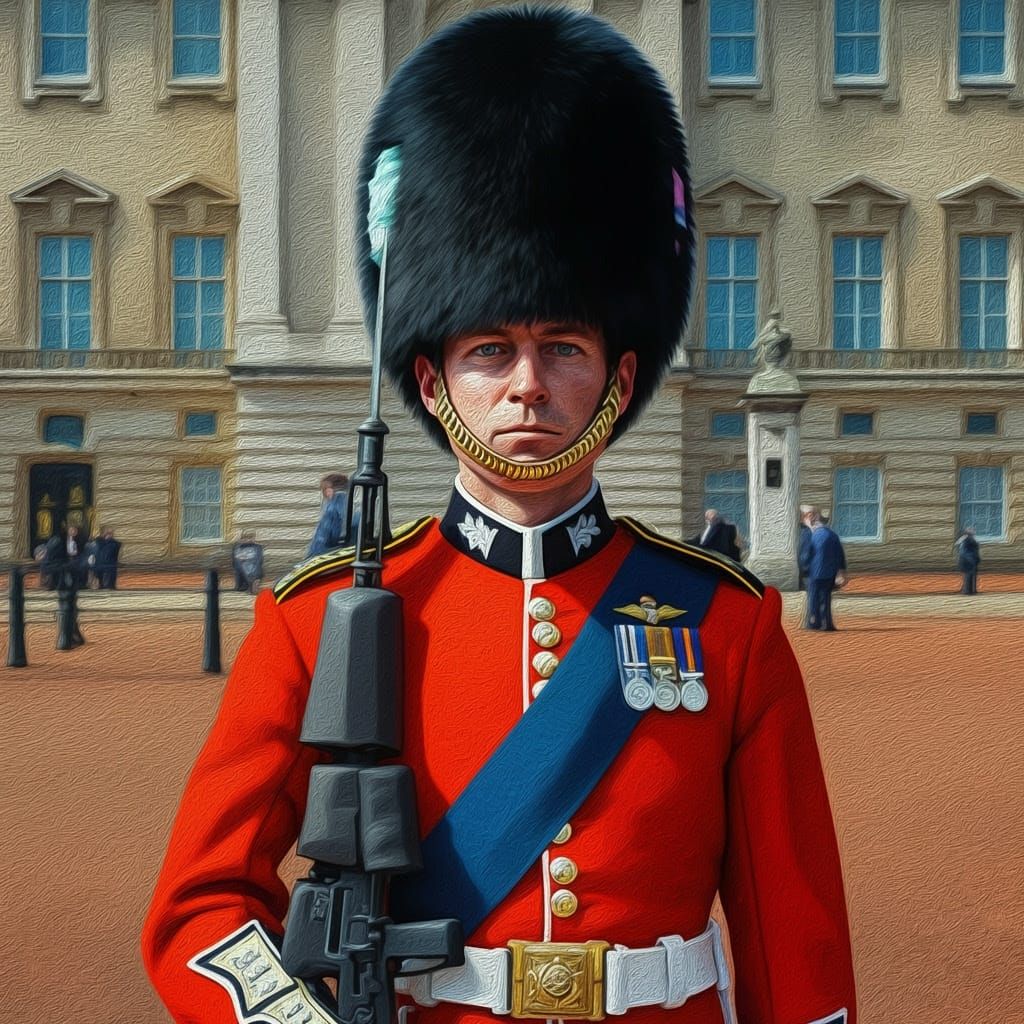 Sergeant of the Grenadier Guards in Scarlet Tunic and Bearsk...