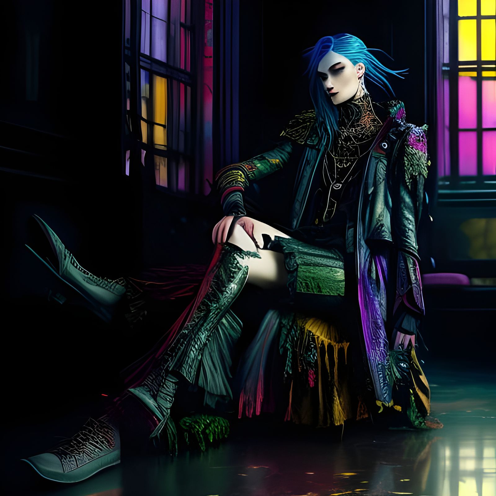Ethereal Gothic Artwork in Vibrant Colors and Contrasting Hu...