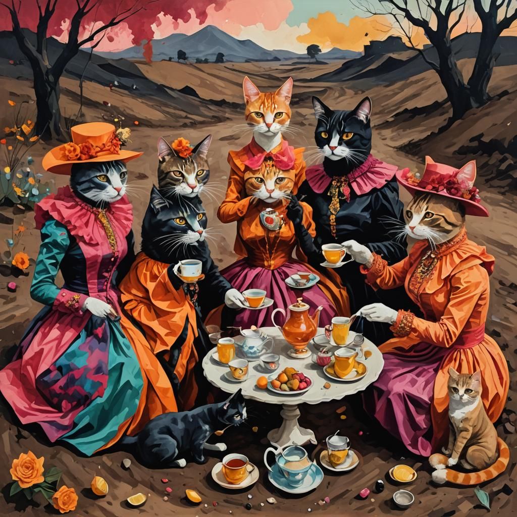 Cat People's Tea Party: An Abstract Art Image
